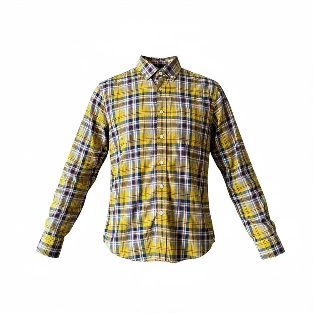 Banana Republic Men's Yellow & Blue Check‎ Untucked FIt LS Dress Shirt - Medium